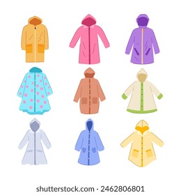 rain jacket set cartoon. coat weather, umbrella yellow, black winter rain jacket sign. isolated symbol vector illustration