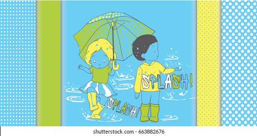 Rain and kids with umbrella