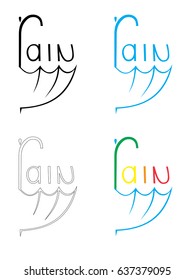 Rain lettering with raindrop and umbrella. Vector illustration, design, logo.