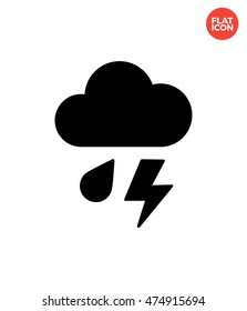 Rain with lightning Icon Flat Style Isolated Vector Illustration