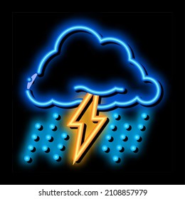 Rain Lightning neon light sign vector. Glowing bright icon Rain Lightning isometric sign. transparent symbol illustration