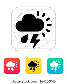 Rain with lightning weather icon. Vector illustration.