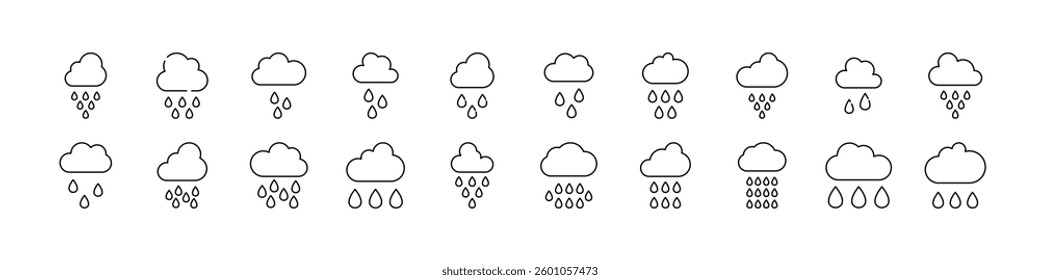 Rain Line Icon Set. Outline Signs for Graphic and Web Design, Apps, Adverts, Various Cards 