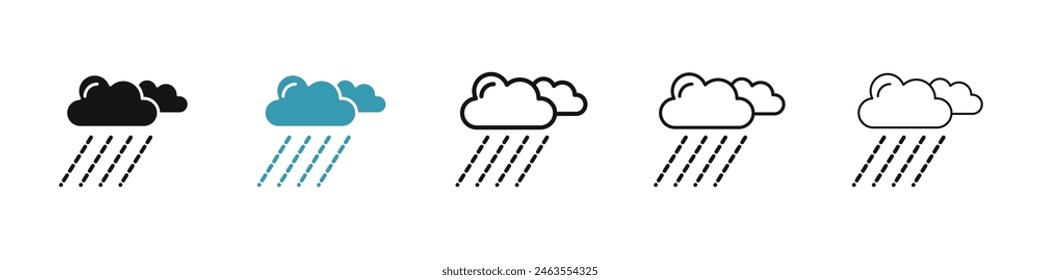 Rain line icon set. Rainy cloud weather forecast vector symbol for UI designs.