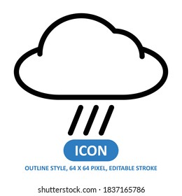 icono del vector de estilo de línea de lluvia en fondo blanco. Ilustración del vector del clima. Stroke editable. 64 x 64 píxeles. Diseño sencillo y moderno.