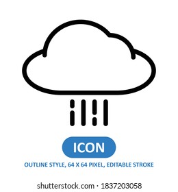 rain line style vector icon on white background. weather vector illustration. Editable Stroke. 64 x 64 pixels. Simple modern design.