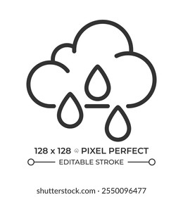Lineares Regensymbol. Wolken und Regentropfen. Regenwetter und Niederschläge. Wettervorhersage. Meteorologie. Abbildung mit dünner Linie Kontursymbol. Vektorkonturzeichnung. Bearbeitbarer Strich