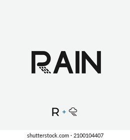 Rain logo with R letter having water drops 