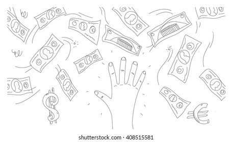 Rain of Loosing Money Concept Doodle Illustration
