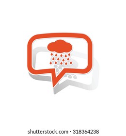 Rain message sticker, orange chat bubble with image inside, on white background