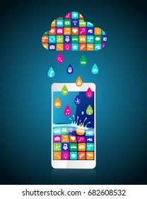 Rain from mobile apps: applications in the form of drops downloaded and installed to smartphone from the cloud