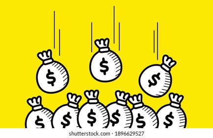 Rain of Money Illustration Vector Graphic in Doodle Style. Suitable for business content.