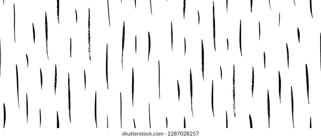 Rain motif seamless banner with thin vertical lines. Hand drawn black pen strokes. Abstract modern vector texture with dashed strokes and dotted lines. Short grunge simple brushstrokes. Doodle style.