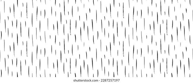 Rain motif seamless banner with thin vertical lines. Hand drawn black pen strokes. Abstract modern vector texture with dashed strokes and dotted lines. Short grunge simple brushstrokes. Doodle style.