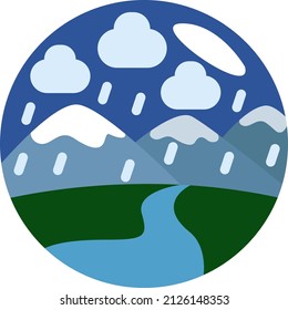 Regen in den Bergen, Vektorgrafik auf weißem Hintergrund.