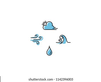 Rain nature process icon set : water, cloud, wind