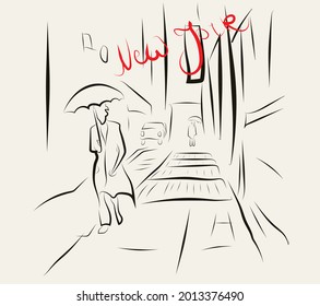 rain in new york line drawing 