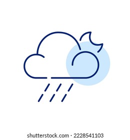 Rain at night. Weather forecast. Pixel perfect, editable stroke line icon