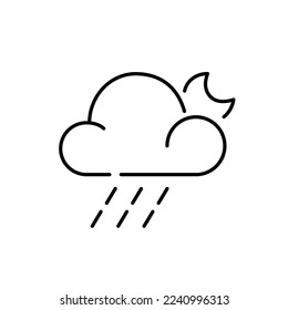 Rain at night. Weather forecast. Pixel perfect, editable stroke simple line icon