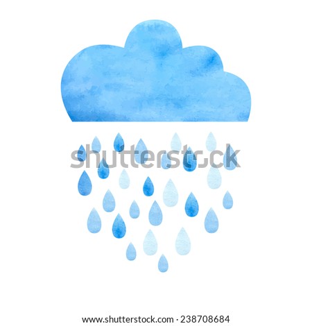 Rain (nimbus) cloud precipitation with rain drops. Watercolor illustration in vector. 