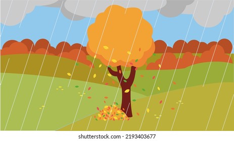 rain on the background of autumn nature