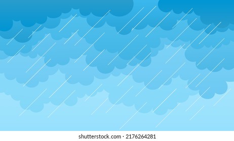 Rain on the background of the sky and clouds, beautiful design. Stylish banner with flat, cartoon poster, flyers, postcards, web. festive mood, airy atmosphere. Rainy weather. Vector Illustration.
