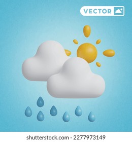 rain on a sunny day 3D vector icon set, on a blue background