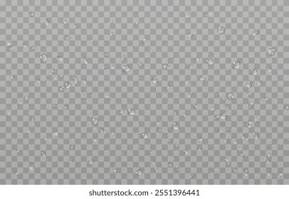 Lluvia sobre un fondo transparente. Gotas sobre un fondo transparente. Conjunto de gotas. Icono de soltar. Objetos vectoriales aislados.