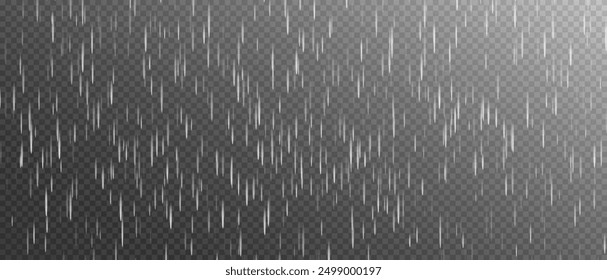 Rain on a transparent background. Storm with rain. Rainy weather. Rain and snow. Rain and hail.