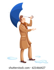 Rain Over Happy Man Umbrella Enjoy Stock Vector (Royalty Free ...