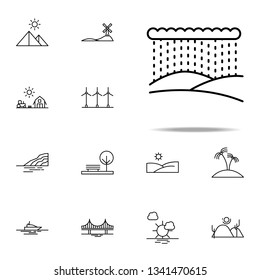 rain over hills icon. Landspace icons universal set for web and mobile