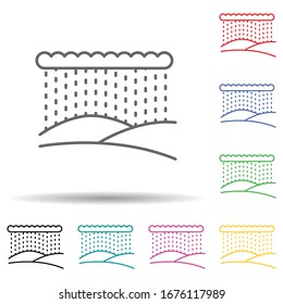 Rain over hills multi color set icon. Simple thin line, outline vector of landspace icons for ui and ux, website or mobile application
