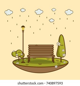 Rain park. Natural landscape in the flat style. a beautiful park.Environmentally friendly natural landscape.Vector illustration