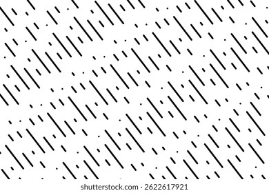 Rain pattern. Slanted interrupted lines. Abstract minimalistic background. Rainy weather print. Autumn theme wallpaper. Dynamic geometric ornament. Vector graphic illustration.