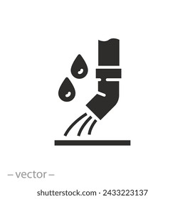 icono de la tubería de lluvia, drenar el agua del techo, canalón, símbolo plano sobre fondo blanco - ilustración vectorial