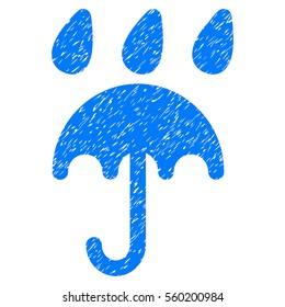 Rain Protection grainy textured icon for overlay watermark stamps. Flat symbol with scratched texture. Dotted vector blue ink rubber seal stamp with grunge design on a white background.