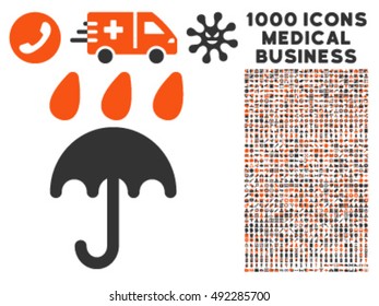 Rain Protection icon with 1000 medical business orange and gray vector pictographs. Design style is flat bicolor symbols, white background.