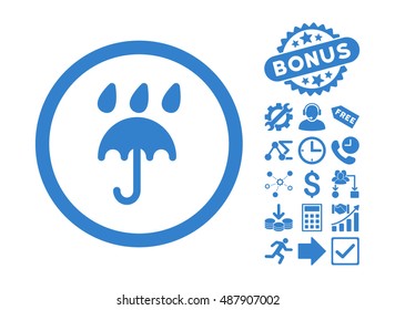 Rain Protection icon with bonus clip art. Vector illustration style is flat iconic symbols, cobalt color, white background.