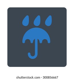 Rain protection icon. Vector style is smooth blue colors, flat rounded square button on a white background.