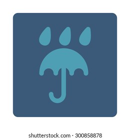 Rain protection icon. Vector style is cyan and blue colors, flat rounded square button on a white background.