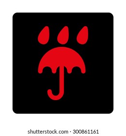 Rain protection icon. Vector style is intensive red and black colors, flat rounded square button on a white background.