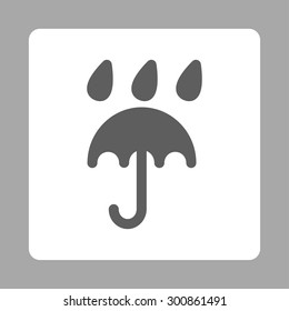 Rain protection icon. Vector style is dark gray and white colors, flat rounded square button on a silver background.