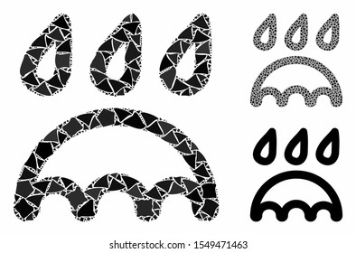 Rain protection mosaic of joggly elements in various sizes and shades, based on rain protection icon. Vector joggly parts are composed into collage. Rain protection icons collage with dotted pattern.