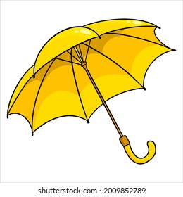 Regenschutz. Geöffnet gelber Schirm. Für die Regenzeit, Herbst. Cartoon-Stil. Vektorgrafik für Design und Dekoration.