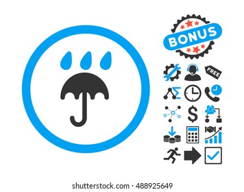 Rain Protection pictograph with bonus design elements. Vector illustration style is flat iconic bicolor symbols, blue and gray colors, white background.