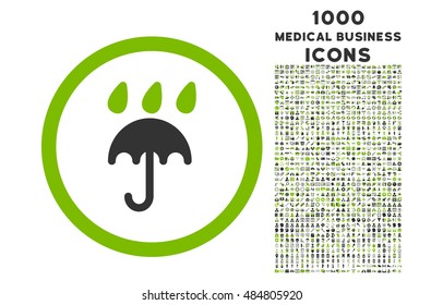 Rain Protection rounded vector bicolor icon with 1000 medical business icons. Set style is flat pictograms, eco green and gray colors, white background.