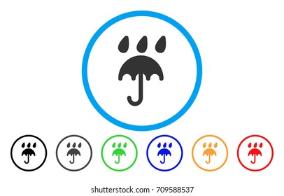Rain Protection Umbrella rounded icon. Vector illustration style is a gray flat iconic rain protection umbrella symbol inside a circle. Additional color variants are black, gray, green, blue, red,