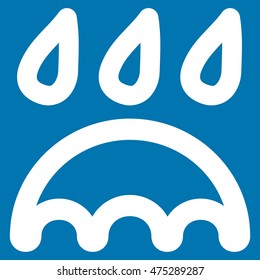 Rain Protection vector icon. Style is linear flat icon symbol, white color, blue background.