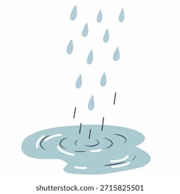 Poça de chuva com ondulações em estilo plano desenhado à mão para cenas climáticas. Ideal para ilustrações chuvosas, planos de fundo e narrativas sazonais.