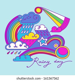 rain and rainbow doodle vector clip art